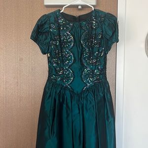 Vintage 80s Jessica Mcclintock Gunne Sax Black Green Iridescent Goth Short Dress